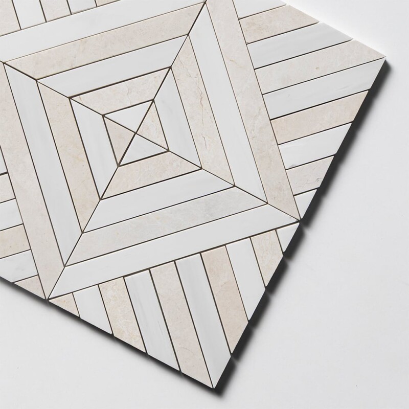 Snow White, Vanilla Bianco Honed Ponte Marble Mosaics 14 5/16×14 5/16