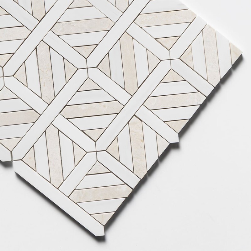 Snow White, Vanilla Bianco Honed Ponte Basket Marble Mosaics 14 3/4×14 3/4