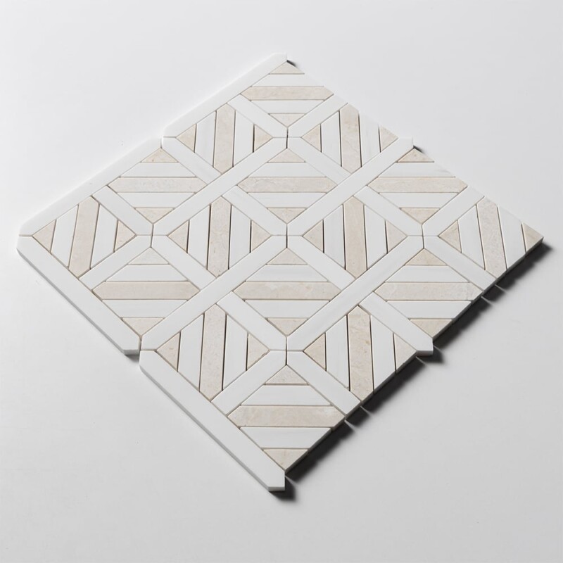 Snow White, Vanilla Bianco Honed Ponte Basket Marble Mosaics 14 3/4×14 3/4