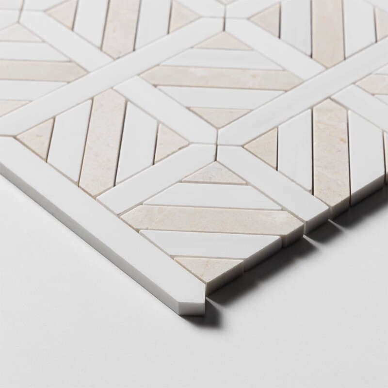 Snow White, Vanilla Bianco Honed Ponte Basket Marble Mosaics 14 3/4×14 3/4