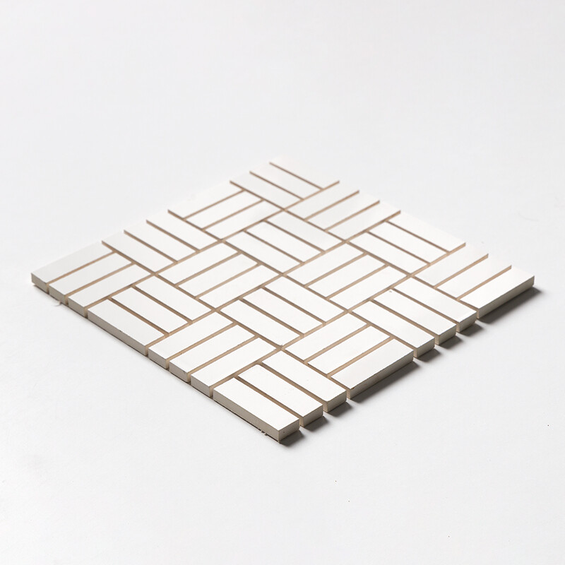 Royal White Glossy Crosshatch Ceramic Mosaics 12×12