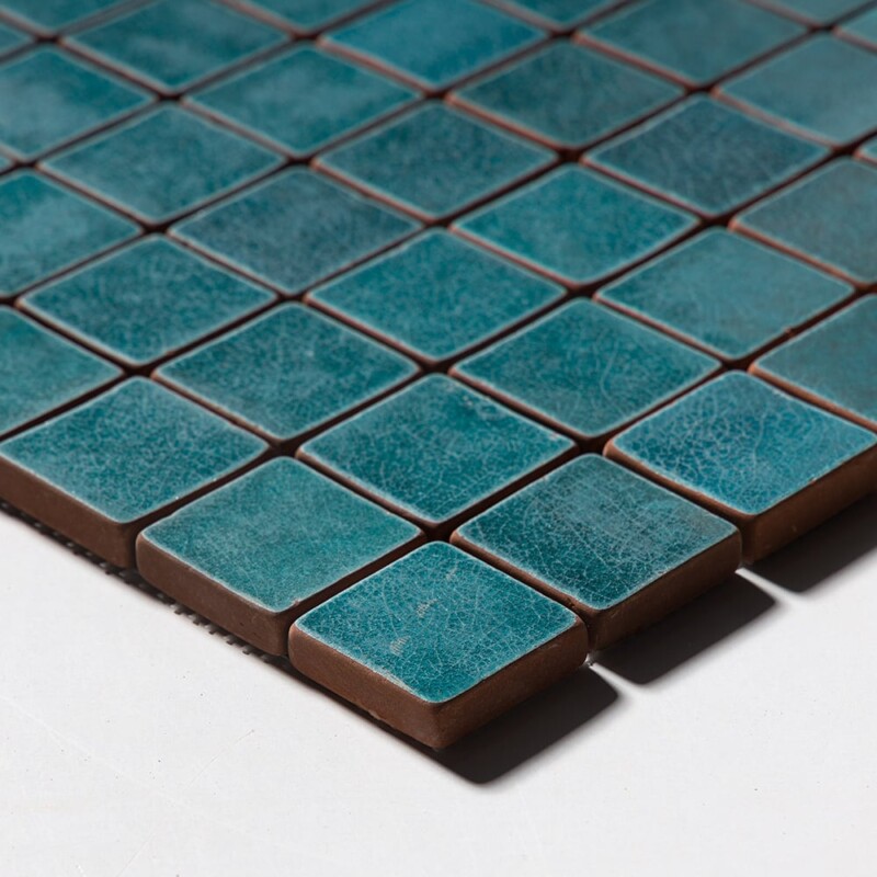Aquamarine Tumbled 2×2 Terracotta Mosaics 12×12