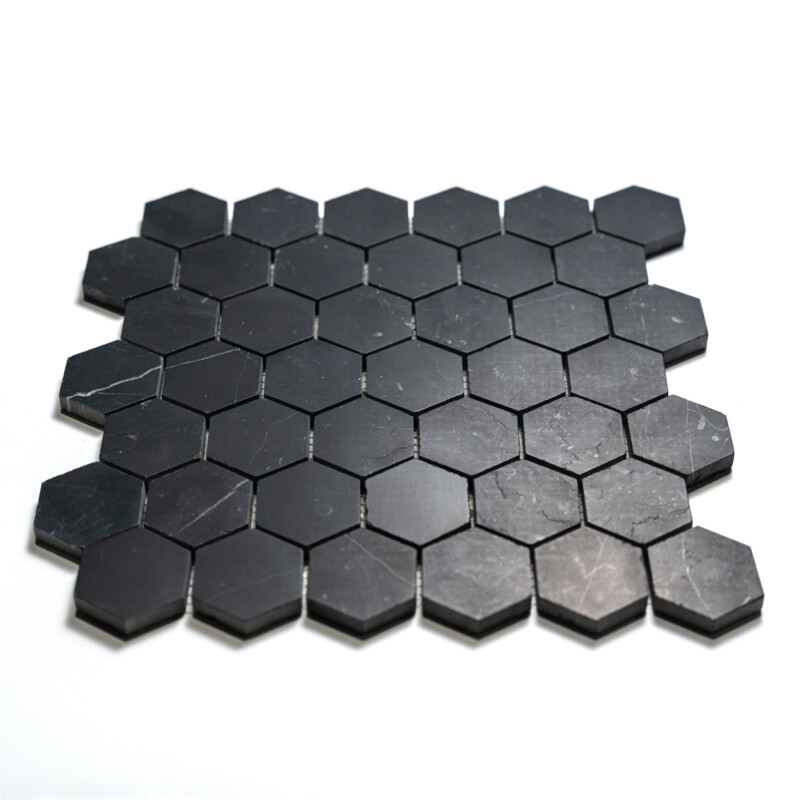 Black Honed Hexagon 2 Marble Mosaics 12×12