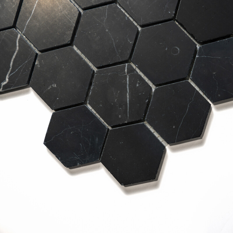 Black Honed Hexagon 2 Marble Mosaics 12×12