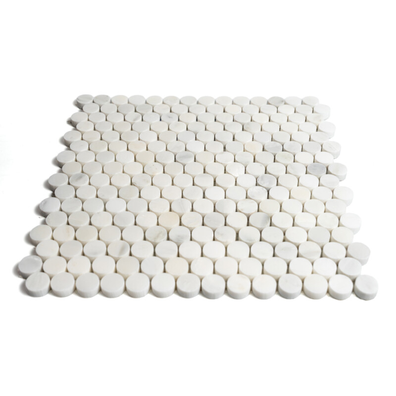 Calacatta Bella Honed Penny Round Marble Mosaics 11 1/4×11 3/4