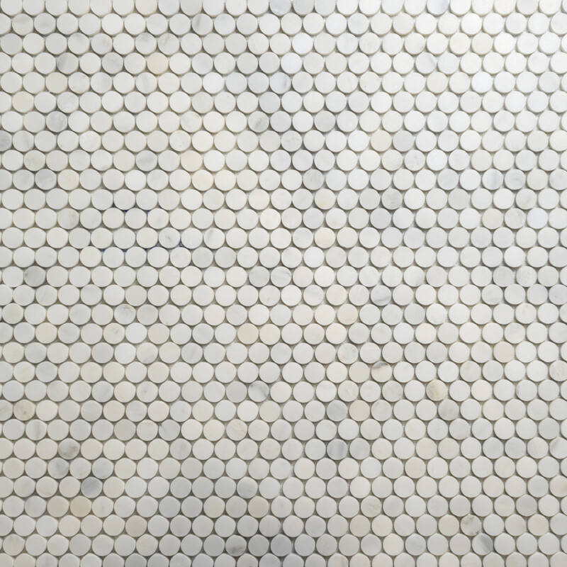 Calacatta Bella Honed Penny Round Marble Mosaics 11 1/4×11 3/4