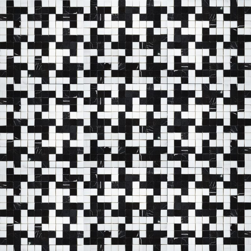 Black, Snow White Multi Finish  Marble Mosaics 12×12 (MS90765)