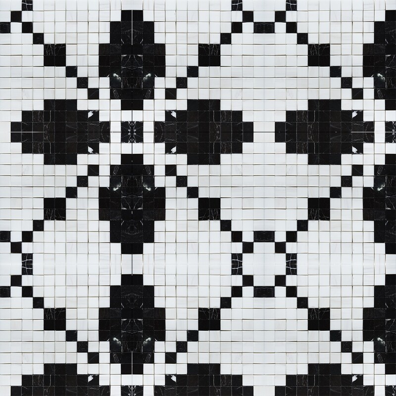 Black, Snow White Multi Finish Ziggurat Marble Mosaics 12×12