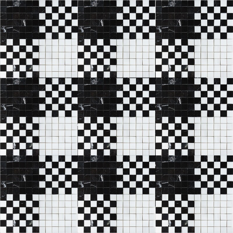 Black, Snow White Multi Finish Checker And Solid Marble Mosaics 12×12