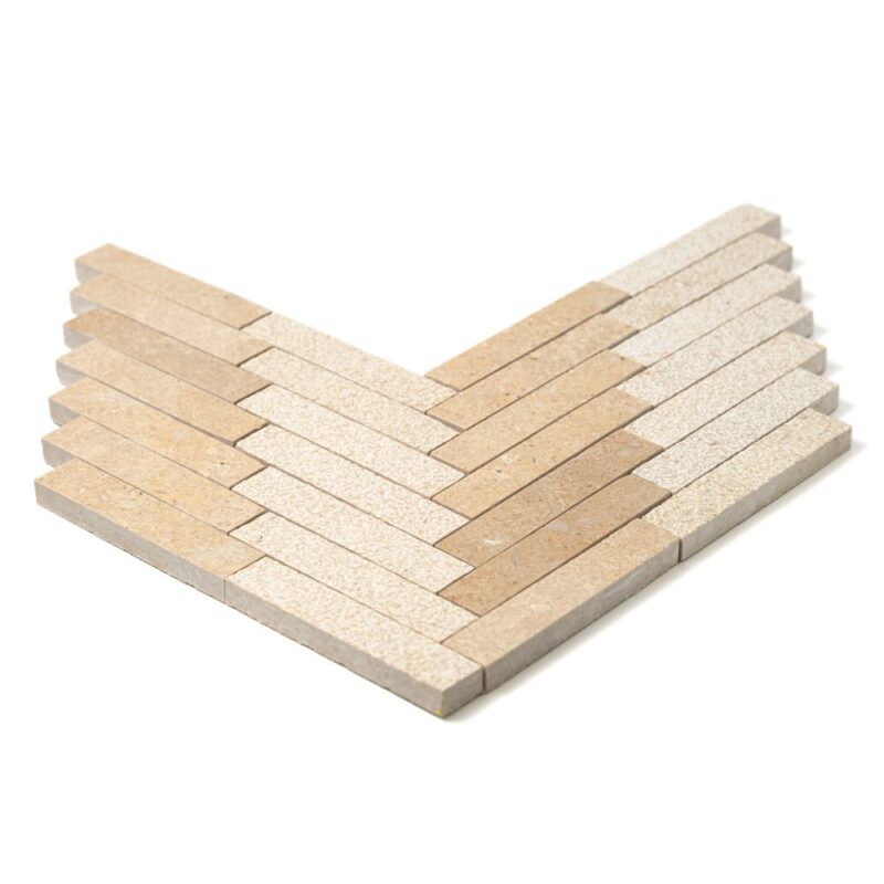 Seashell Multi Finish Large Herringbone Marble Mosaics 12 7/8×9 11/32 (MS90798)