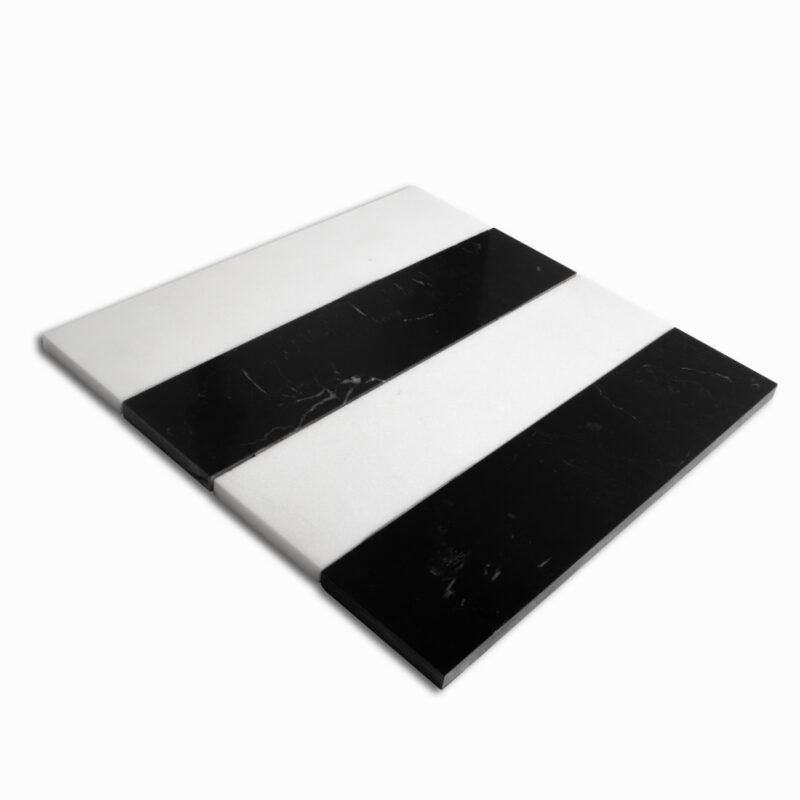 Black, Thassos Honed Mod Stripes Marble Mosaics 11 5/8×11 3/4
