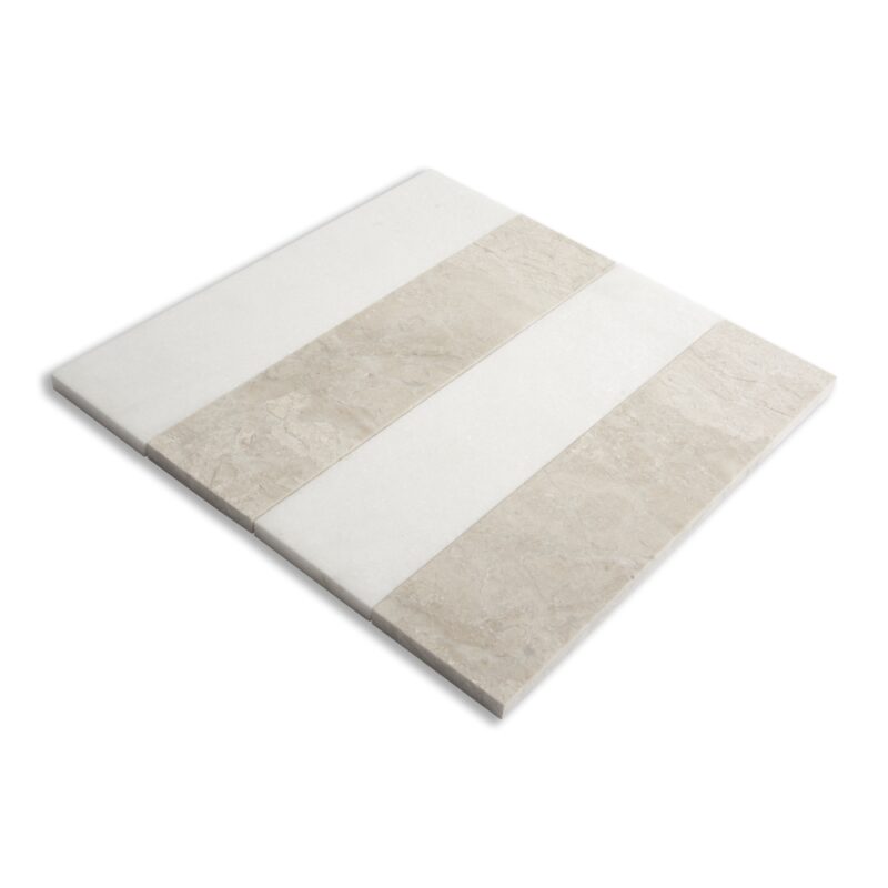 Diana Royal, Thassos Honed Mod Stripes Marble Mosaics 11 5/8×11 3/4