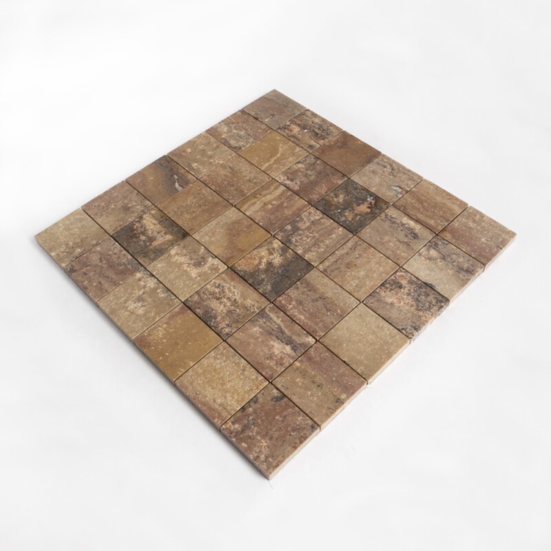 Scabas Red Honed 2×2 Travertine Mosaics 11 13/16×11 13/16