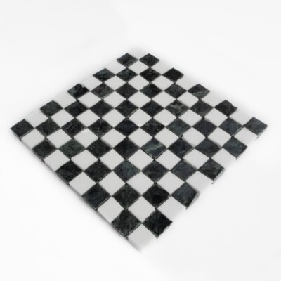 Thassos, Verde Lucia Honed Hand Clipped 1×1 Marble Mosaics 11 3/4×11 3/4