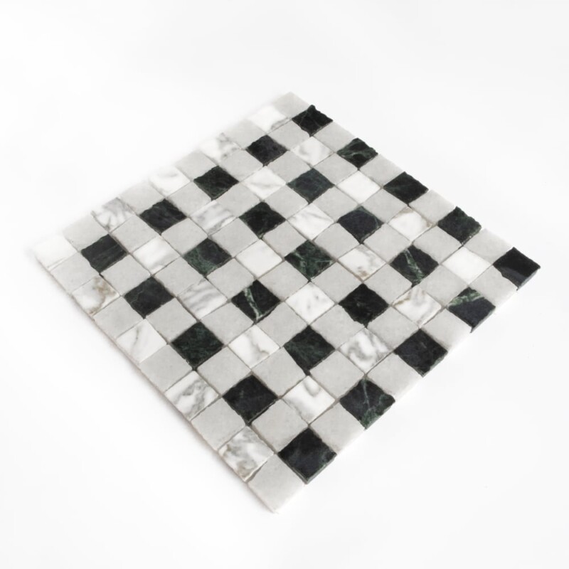 Mosaïques de marbre Calacatta Gold, Glacier, Verde Lucia adoucies et taillées à la main 1×1 11 3/4×11 3/4