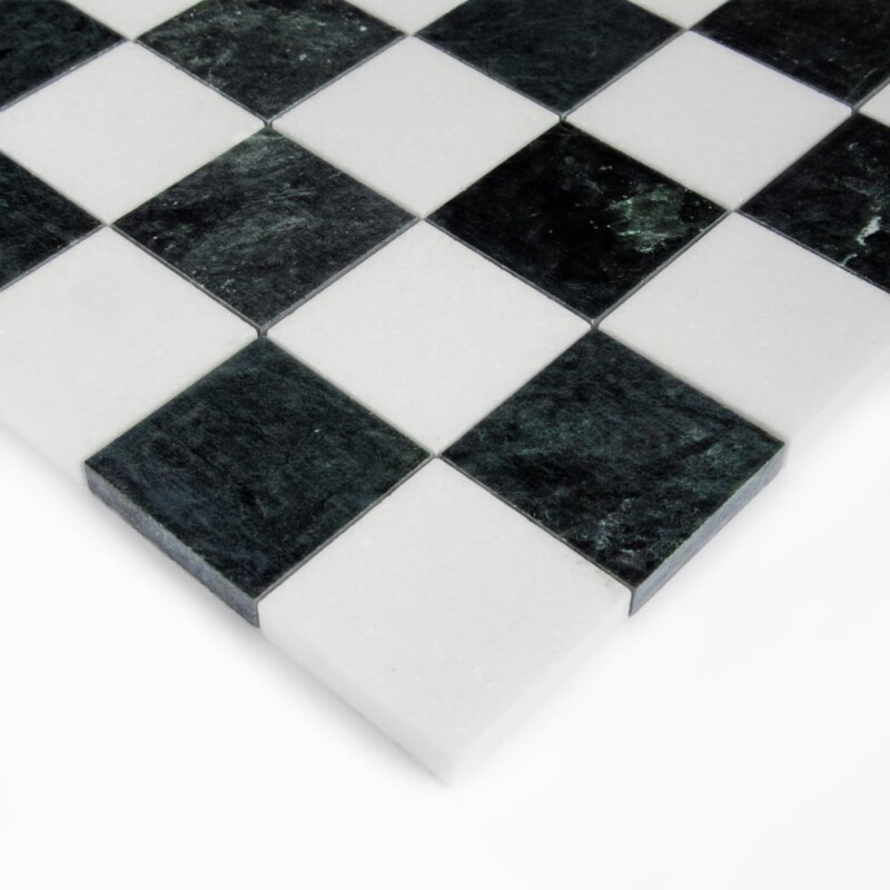 Thassos, Verde Lucia Honed 2×2 Checker board Marble Mosaic