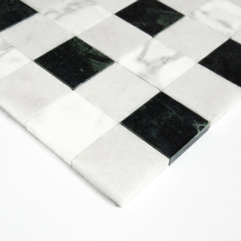 Calacatta Gold, Glacier, Verde Lucia Honed Petite Chester Marble Mosaics 12×12