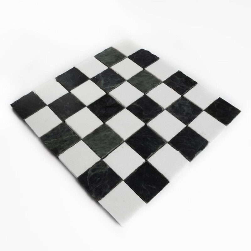 Thassos, Verde Lucia Honed Hand Clipped 2×2 Marble Mosaics 12×12