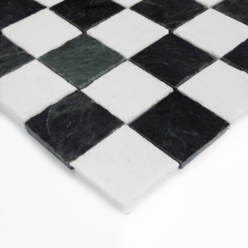 Thassos, Verde Lucia Honed Hand Clipped 2×2 Marble Mosaics 12×12