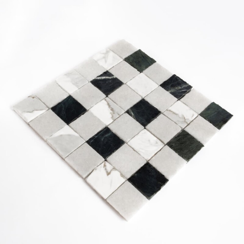 Calacatta Gold, Glacier, Verde Lucia Honed Hand Clipped 2×2 Marble Mosaics 12×12