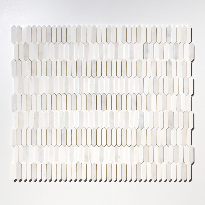 Snow White, Afyon White Multi Finish Baby Picket Waterjet Marble Mosaics 13 3/16×11