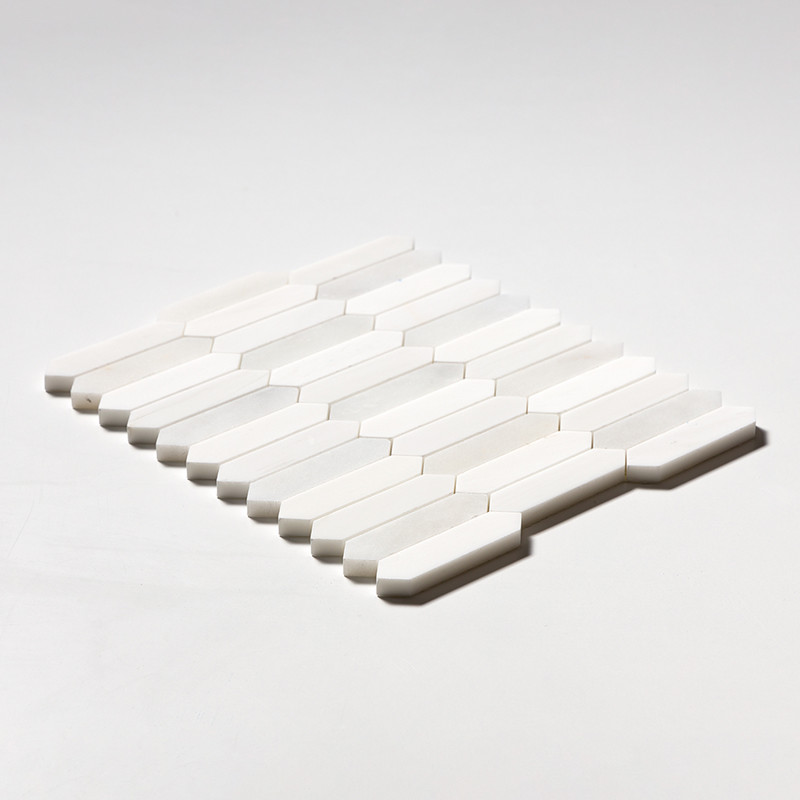 Snow White, Afyon White Multi Finish Baby Picket Waterjet Marble Mosaics 13 3/16×11