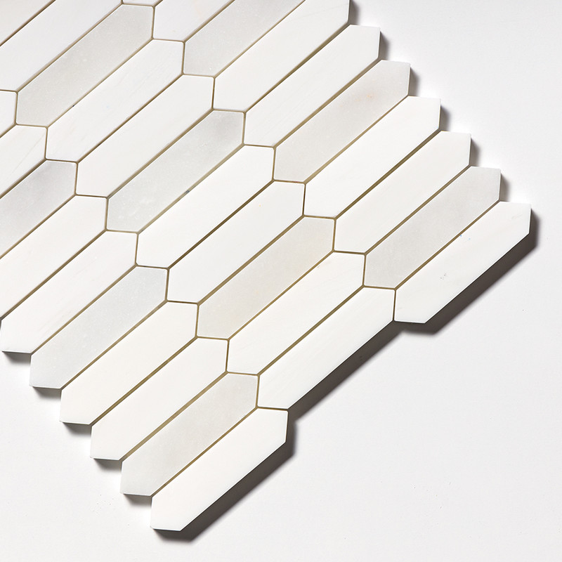Snow White, Afyon White Multi Finish Baby Picket Waterjet Marble Mosaics 13 3/16×11