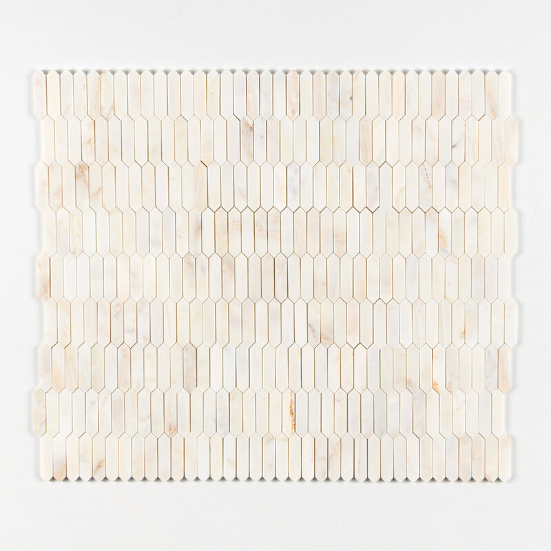 Calacatta Amber Honed Baby Picket Waterjet Marble Mosaics 13 3/16×11