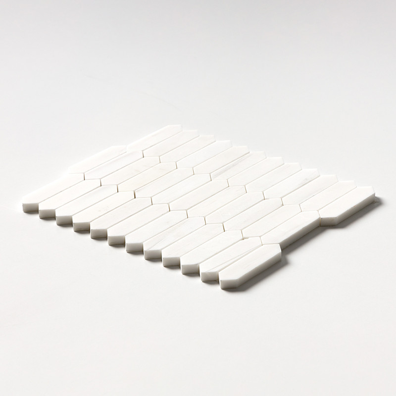 Snow White Polished Baby Picket Waterjet Marble Mosaics 13 3/16×11