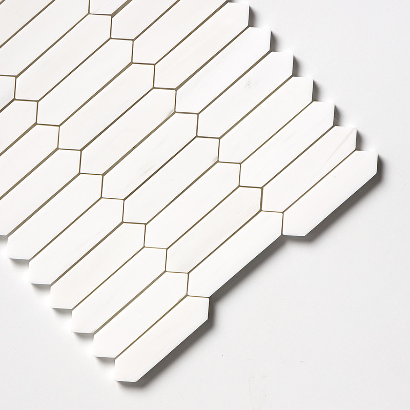 Snow White Polished Baby Picket Waterjet Marble Mosaics 13 3/16×11