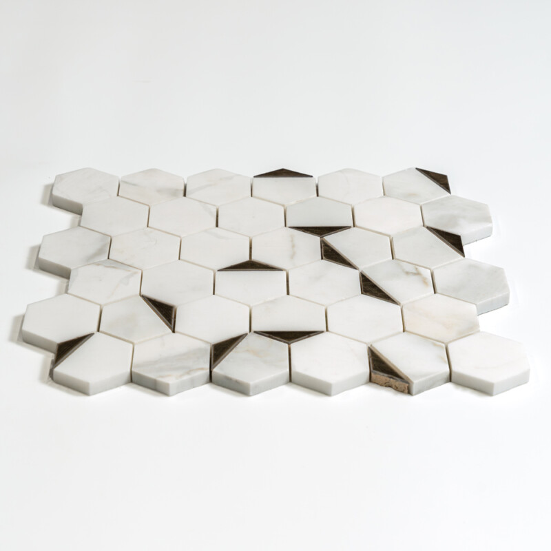 Calacatta Gold, Brass Honed Hexan Marble Mosaics 10 1/4×11 3/4