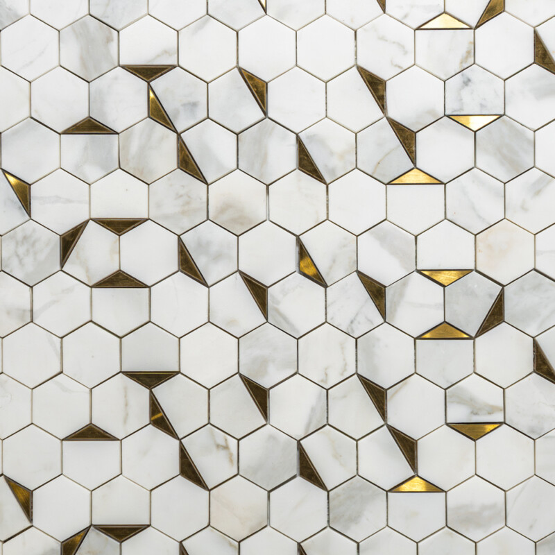 Calacatta Gold, Brass Honed Hexan Marble Mosaics 10 1/4×11 3/4