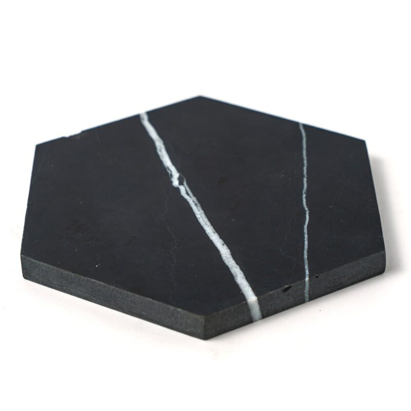 Decoraciones hexagonales de mármol negro pulido con chorro de agua 5 25/32×5 (NW90493)