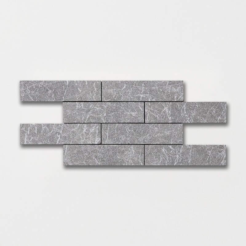 Iris Black Textured Subway Marble Tiles 2×8