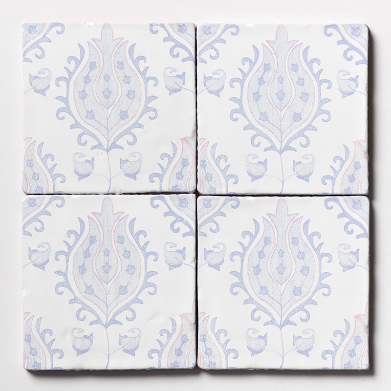 Indigo Wash Tulips Glossy Glazed Terracotta Tiles 6×6