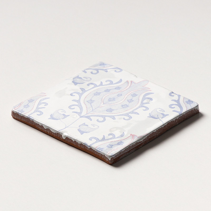 Indigo Wash Tulips Glossy Glazed Terracotta Tiles 6×6