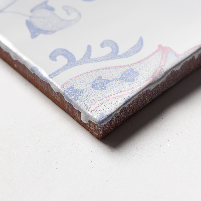 Indigo Wash Tulips Glossy Glazed Terracotta Tiles 6×6