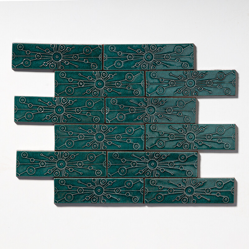 Aquamarine Glossy Stellar Thin Brick Accent Tiles 2 1/4×7 7/8
