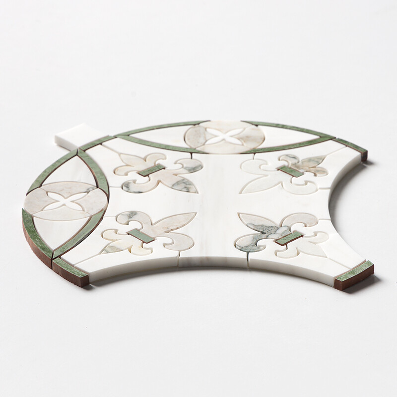 Calacatta Green, Snow White, Gunmetal Polished Quincy Waterjet Marble Mosaics 15×16 11/16