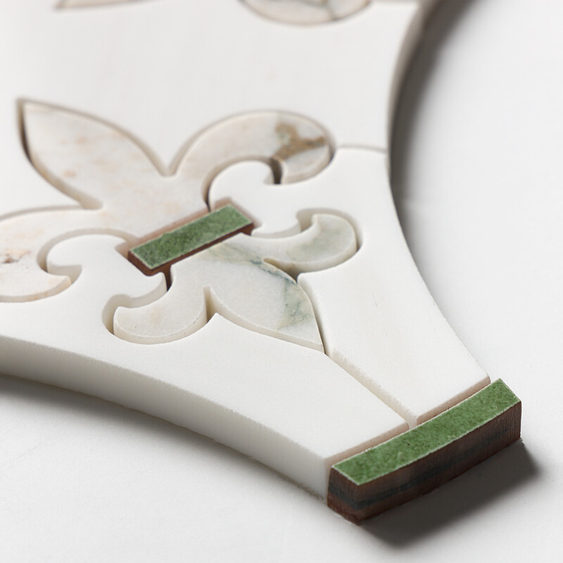 Calacatta Green, Snow White, Gunmetal Polished Quincy Waterjet Marble Mosaics 15×16 11/16