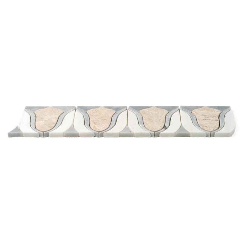 Afyon Grey, Avenza Light, Diana Royal Multi Finish Tulip Marble Border Tiles 4×12 (YNR10013)