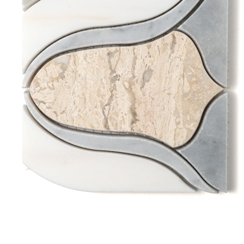 Afyon Grey, Avenza Light, Diana Royal Multi Finish Tulip Marble Border Tiles 4×12 (YNR10013)