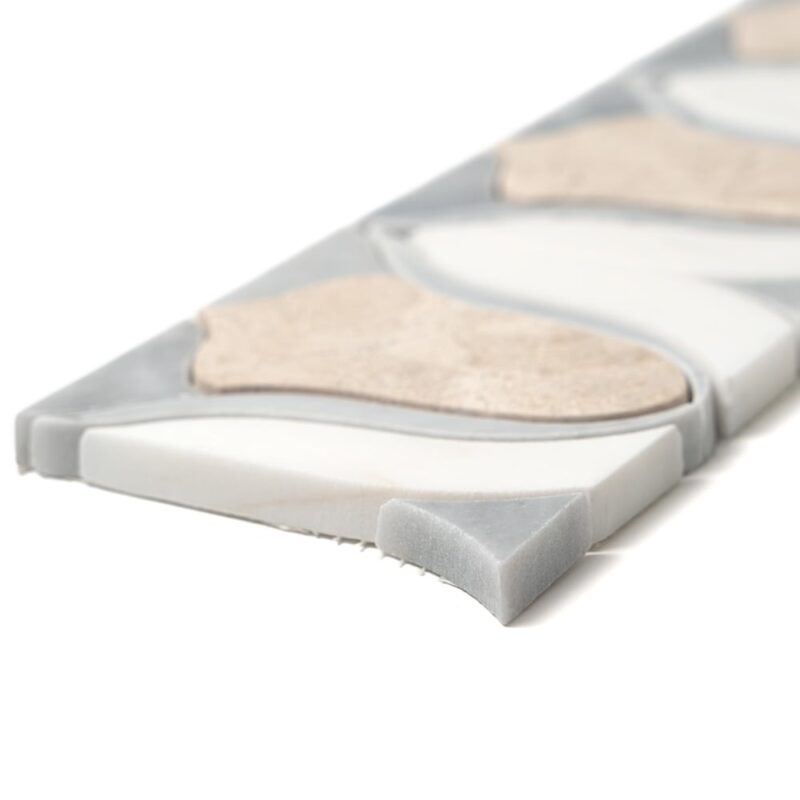 Afyon Grey, Avenza Light, Diana Royal Multi Finish Tulip Marble Border Tiles 4×12 (YNR10013)