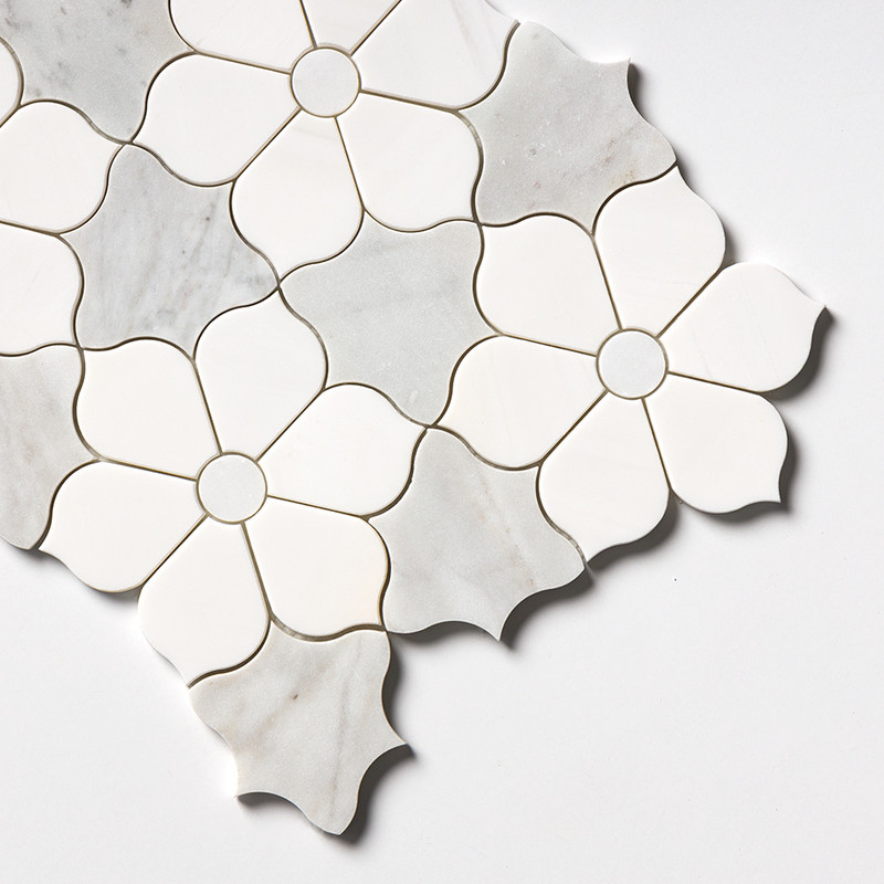 Afyon White, Avenza Dark, Dolomite Multi Finish Theodora Marble Mosaics 12 1/8×14