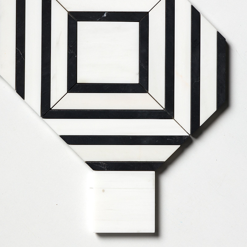 Snow White, Black Honed Yildiz Marble Mosaics 8 13/16×11