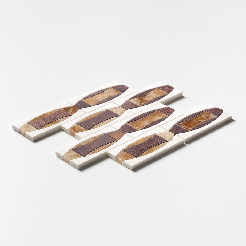 Red Bordeaux, Snow White, Honey Onyx Multi Finish Albert Marble Mosaics 11×11 3/8