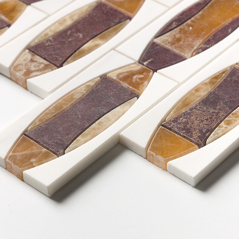 Red Bordeaux, Snow White, Honey Onyx Multi Finish Albert Marble Mosaics 11×11 3/8