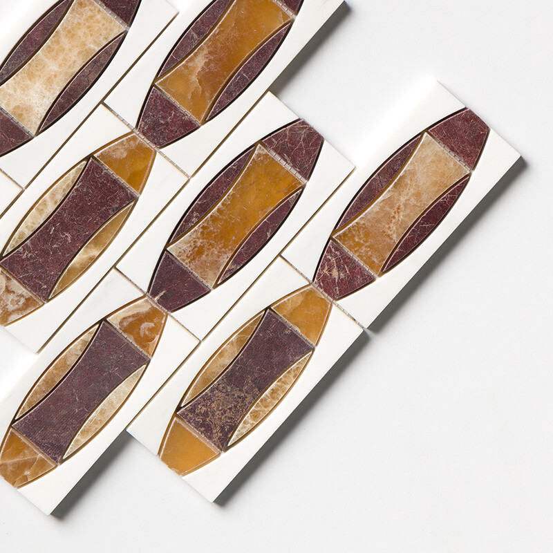 Red Bordeaux, Snow White, Honey Onyx Multi Finish Albert Marble Mosaics 11×11 3/8