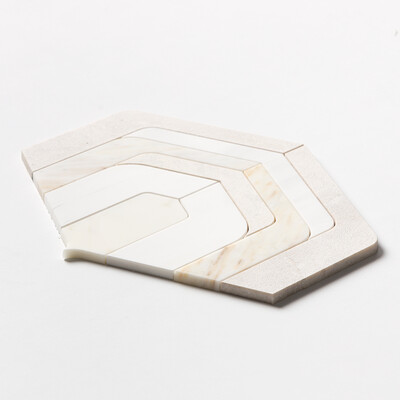 Calacatta Amber, Diana Royal, Snow White Multi Finish Archie Marble Mosaics 11 15/16×13 3/4