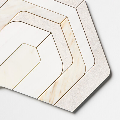 Calacatta Amber, Diana Royal, Snow White Multi Finish Archie Marble Mosaics 11 15/16×13 3/4